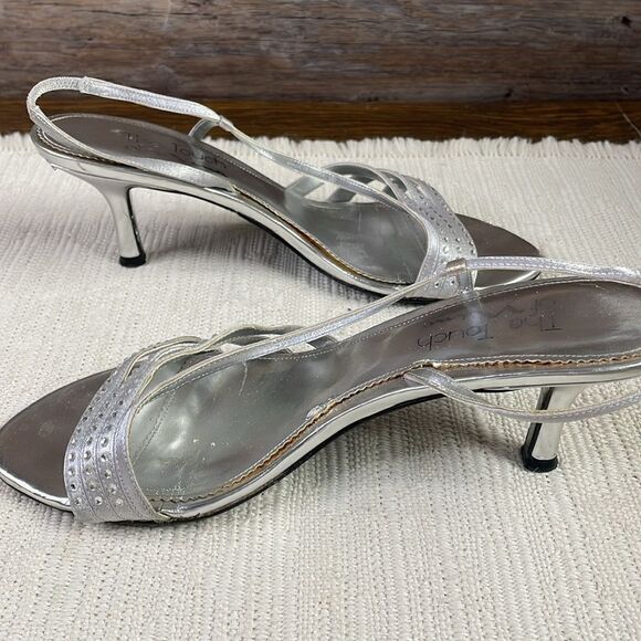 The Touch of Nina Strappy Heels, Size 7, Silver with Rhinestones - Picture 4 of 12